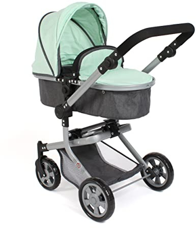 Bayer Chic 2000 - Puppenwagen Mika, 2in1 Kombipuppenwagen für Kinder von 4 bis 8 Jahren, Melange anthrazit, Mint