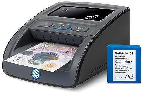 Safescan 155-S Détecteur de faux billets portable qui vérifie rapidement les billets de banque – Machine à billets avec détection à 7 points – 100% précis avec batterie incluse