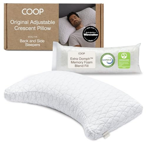 Coop Home Goods CertiPUR-US/GREENGUARD - Cuscino regolabile originale a mezzaluna, supporto per spalle, collo e testa, cuscino in schiuma a mezzaluna, rigidità media per chi dorme sulla schiena e sul
