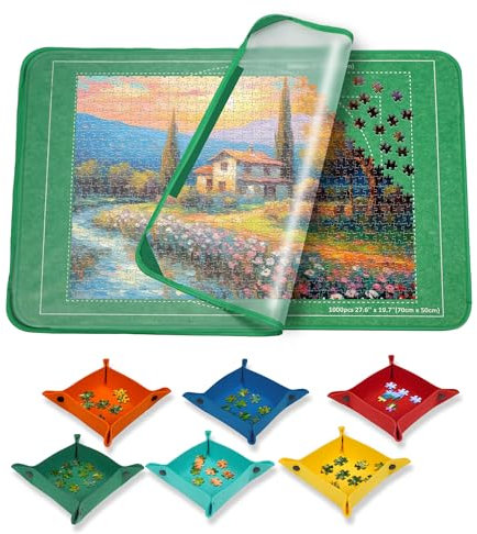 Puzzlematte für 1000 Teile Lagerung, Jigsaw Puzzle Board, Puzzle Storage Board 32 x 22inches, Jigsaw Puzzle Zubehör für Verschieben und Speichern (6 Puzzle Sorting Trays & 1 Clear Cover)