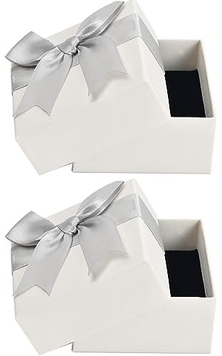Wisebom 2 PCS Petit Boite Cadeau, Boite Bijoux Cadeau Carré, Ecrin Bijoux avec Nœud, Coffrets Cadeaux Bague Vide, Couvercle Boîtes Cadeaux pour Pendentif, Boucle d'oreille, Collier Bague