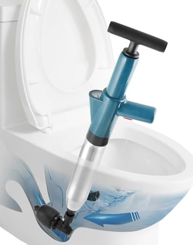 QWORK® Pistola per sblocco scarichi, Sturalavandini alta pressione con barometro a pressione, include 4 testine sostituibili, per sbloccare WC/lavandino/scarico a pavimento/intasamento del tubo