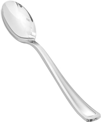 BESTVIP 50 Pack 6.9 Inch Silver Heavy Duty Disposable Plastic Spoons