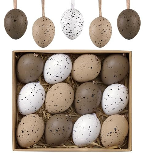 Valery Madelyn 12pcs Easter Egg Decoration Tree Ornaments Set, 4CM Shatterproof Hanging Easter Eggs for Tree, Basket Stuffers Egg Bulk for Spring Window Party Decor (Woodland)