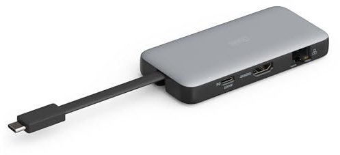 DIGITUS USB-C Travel Docking Station da viaggio- 7 Porte - 1x HDMI UltraHD 4k/60Hz - 2X USB-A 3.2 Gen1-1x USB-C 100W PD 3.0-1x RJ45 - Doppio Lettore di schede - Grigio