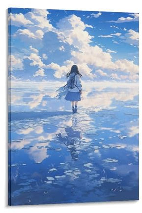 GAOYUCHUN Blue Sky Reflects with Girl Mur Art Toile Peinture Image Tableau Tableaux Décoration Murale Pour Chambre Peintures À L'huile Pour Maison Bain Salon Chambre 16x24inch(40x60cm)