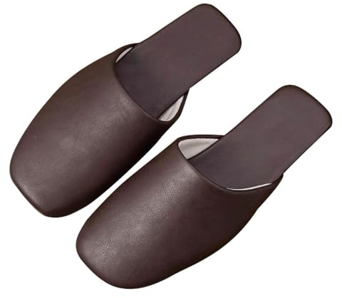 LEIYTFE Pantofole da Uomo in Vera Pelle, Scarpe Casa Quattro Stagioni, Sandali Casual Chiusi Top Traspiranti/Silenziose (Dark Curry, EUR42-43)