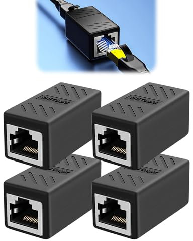 RJ45 Coupler, 4 Pcs Black Ethernet Connector Female to Female, Cat7 Cat6 Cat5e Network Through Connector, Cable Adapter to Connect Two Short Network Cables