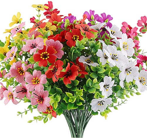 CIYIN 7 Mazzi di Fiori Artificiali, Piante Finte Resistente ai Raggi UV, Fiori Decorativi in Plastica, Fiori Finti per Interni ed Esterni, Giardino, Balcone, Casa e Ufficio