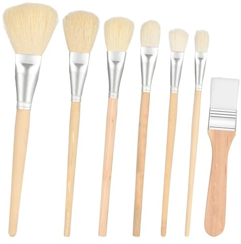 7 PCS Painting Brush, Oil Paint Brushes Set, Wooden Handle Goat Hair Blending Brushes Assorted Size Artist Paint Brush for Acrylic Watercolor Oil Painting Face Body Art