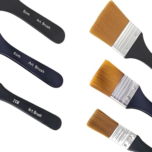 Set di 3 pennelli con manici in legno, 3 misure, pennello piatto in acrilico, spazzola in nylon, pennello ad acquerello con tubo in alluminio, pennello per pittura a olio, acquerello acrilico Gouache
