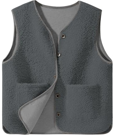 CMTOP Chaleco Mujer Chaleco de Teddy Fleece sin Mangas Otoño Invierno Casuales Chaleco de Felpa Corto Ligero Suave Cuello en V Chaleco Exteriores con Bolsillos