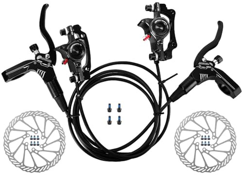 Mingzhe Hydrauliska Skivbromsar Högpresterande Oljetrycksdrift Främre Bakre Bromsok med 160 Mm Rotor för Mountainbike Aluminiumlegering Svart Röd (Fram höger & bak vänster & 160 mm rotor)