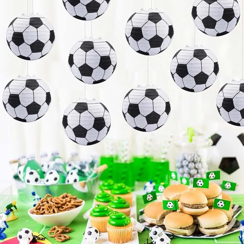 Qlisytpps Soccer Lampshade Ball Paper Lanterns Indoor Football Decorations | Party Favors Football Ball Hanging Table Centerpiece for World Game Theme Celebrations Decorations 8 Inch Free 2 Spare Lights