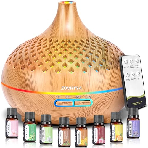 ZOVHYYA Difusor de Aceites Esenciales 500ml con Mando y 8 Aceites