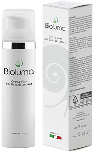 Bioluma Bava di Lumaca Crema Viso 75ml con Acido Ialuronico Collagene Vitamina E Azione Antiage Nutriente Idratante Uniformante Equilibrante Coadiuvante Trattamento Rughe Collo Decolletè Made in Italy