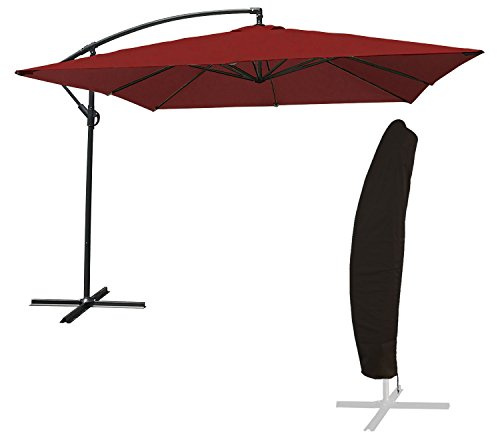 Happy Garden Sombrilla excéntrica Molokai Cuadrada 3 x 3 m Rojo con manivela. Sombrilla reclinable, Plegable y giratoria con Funda Protectora.