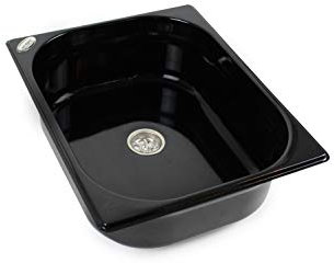 Edelstahl Spülbecken Design Dunkel Camping Spüle Waschbecken Wohnmobil Caravan + Ablauf 325x265x100 mm (ad-ideen)