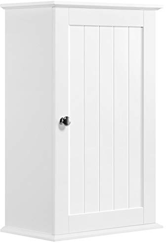 Yaheetech Wall Mounted Kitchen Storage Cabinet Single Door Wooden Cupboard with 3 Tiers Shelves for Bathroom Living Room Hallway, White