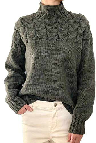 Moda para Mujer Detalle De Punto De Cable SuéTer De Manga Larga De Cuello Alto SuéTer De Punto De Cuello Alto para Mujer