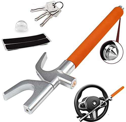 lootaan Steering Wheel Lock, Universal Car Lock Anti-Theft Device for Cars Vans Trucks Heavy Duty Steering Lock with 3 Keys and Safety Hammer Function for Car Security