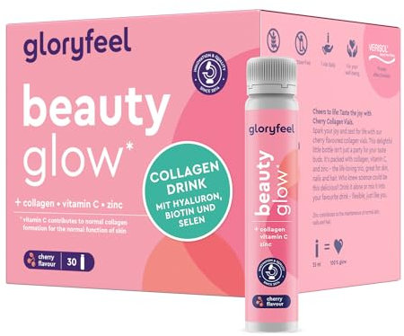 Collagene da Bere Beauty Glow, con Acido Ialuronico, Biotina, Vitamina C, Pappa Reale, 30 Ampolle, 2500mg Peptidi Collagene Premium, Materia Prima VERISOL®, Salute e Bellezza di Pelle Capelli Unghie