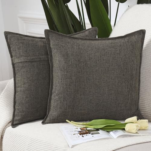 Madizz 2er Set Polyester- Leinen Kissenbezügen Weiche dekorative Kissenbezüge für Sofa Schlafzimmer Kissenhülle Dunkles Taupe 50x50 cm Quadrat