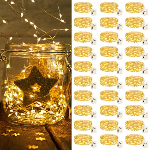 bitjam 30 Stück Mini LED-Lichterkette, batteriebetrieben, 2 m, 20 LEDs, 3 Modi, Batterie, IP65, wasserdicht, kleine Lichterkette mit Innenbatterie, für Garten, Schlafzimmer, Hochzeit, Party