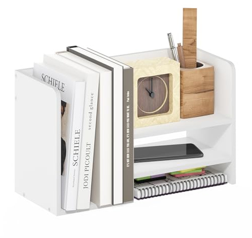 Furinno Hermite Wood Desktop Book and Home Office Supplies Storage Organizer, White