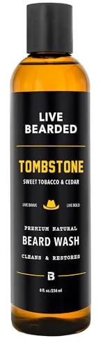 Live Bearded Beard Wash, 8 fl oz - Water-Based Face Cleanser with All-Natural Ingredients for a Gentle, Deep Clean - Made in the USA | Tombstone Scent - Sweet Tobacco, Cedar