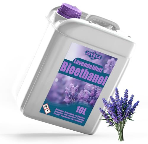 Bioetanolo 96,6% 10 l, profumo di lavanda di alcool biologico 96,6% 10 l, bioetanolo per camino, caminetto, camino a bioetanolo, profumo di lavanda, combustione pulita, senza fumo, fiamma vivida e
