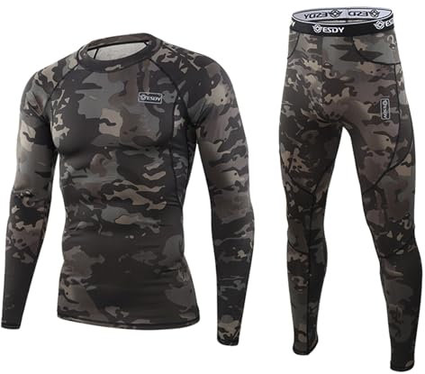 WINDCHASER Men's Thermal Underwear Set Long Sleeve Tops Long Johns Base Layer Bottom Fleece Lined for Skiing Cycling (Jungle Black., S)