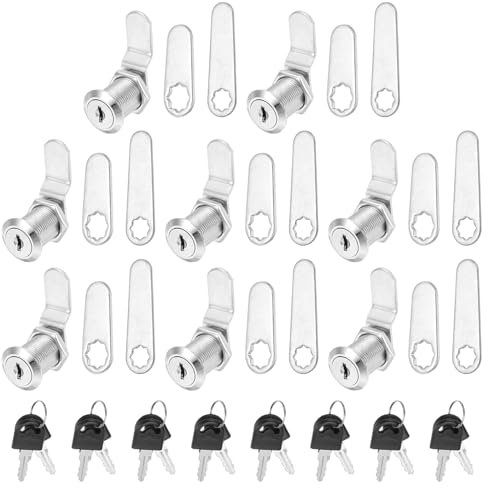PATIKIL Lucchetti Cabinet con Chiave Uguali da 1/8 di Pollice, 8 Pezzi Sostituzione Serratura a Camma Cilindro per Cassetto RV Carrello di Stoccaggio Posta, Argento