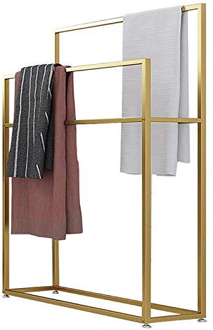 Oro Portasciugamani autoportante Stand Bagno Metallo Portasciugamani Rack Valet Stand per Asciugamani Portasciugamani Portatile Gancio Organizzatore 65 X 20 X 110 Cm