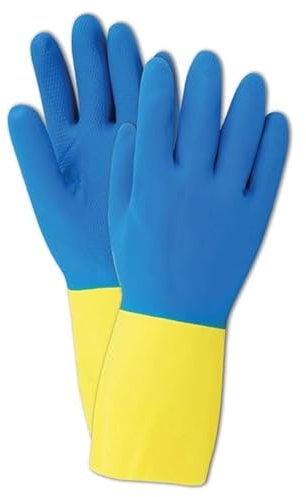 NokarOnline Extra Life Kitchen Gloves Medium 3 Count by Happy - Blue, Yellow - Non Slip, Heavy Duty Rubber Gloves - Washing Up, Dishwashing, Cleaning - Pull On - M