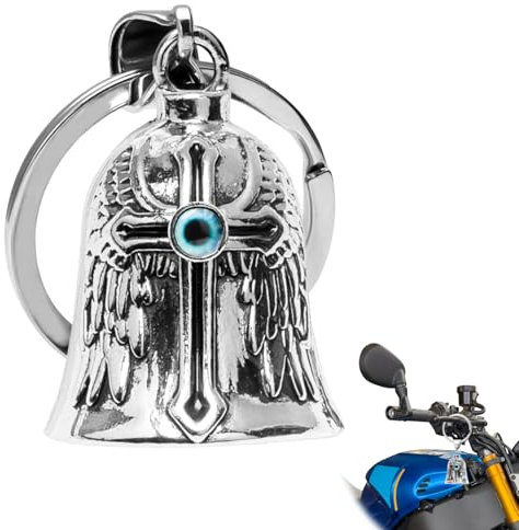 Guardian Bell motorcykel rostfritt stål, cykelklocka glasögon kärleksvingar, lyckobringare motorcykelklocka klockor motorcyklister hänge lycka med nyckelring, gåvor (B)