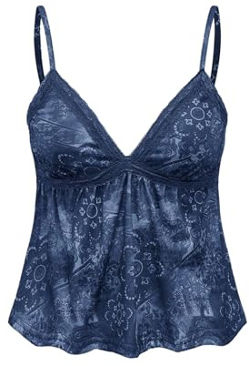 GORGLITTER Dam Y2k Camisole spagettiremmar toppar sommar crop top ärmlös topp ledig topp med kontrast spets