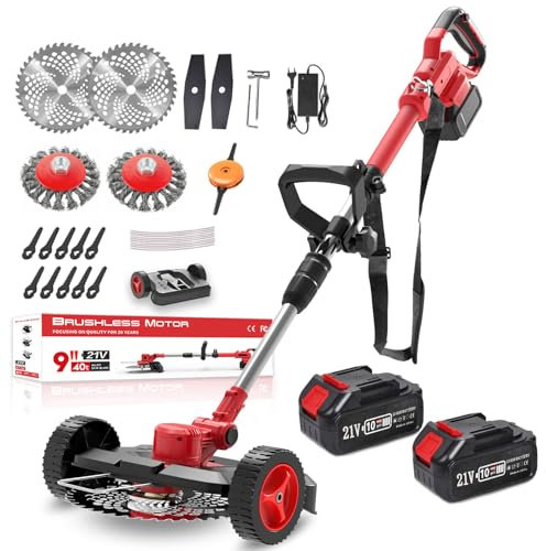 Rasentrimmer mit Akku für Makita Akku, Rasentrimmer mit Unkrautbürste und 2 x4.0MA Akku, Garten-Rasen-Unkraut-Trimmer Elektro rasenkantenschneider Mit 4 Ersatzklingen für Garten, Hof