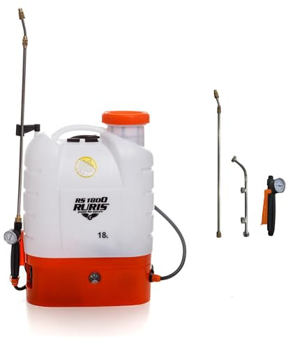 RURIS POWER FOR NATURE RS 1800 elektrisk spruta, 18 L tank, batteri 12 V 8 Ah, teleskopisk metallstart, 4 timmars autonomi, tryck 0,2–0,4 MPa, ergonomisk sele