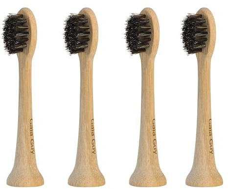 Gaia Guy Bambu och hästhår elektrisk tandborste set med borstar (4-pack) – obearbetad polerad bambu – lämplig för Philips Sonicare - utan PLA-kärna
