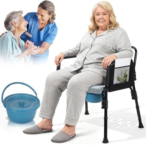 Hybodies Bariatric Bedside Commode Chair - Heavy Duty 1000 Lbs Capacity - Extra-Wide Seat & Adjustable Height - 3 in 1 Steel Frame Over-the-Toilet Commode for Obese, Elderly & Disabled