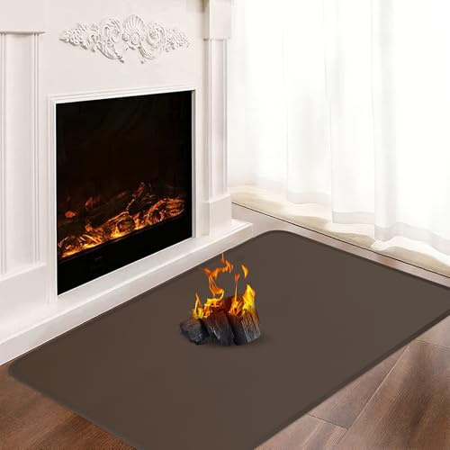 Hearth Rugs for Fireplaces, 120x70x0.1cm Fireproof Mat, Hearth Pads for Wood Stove Fireplace Indoor Outdoor, Fireplace Mat Protects Floors Carpets from Sparks Embers, Brown
