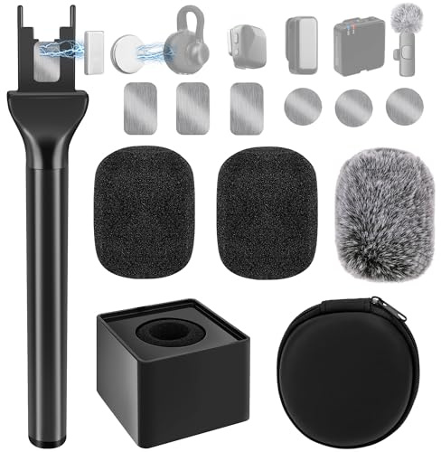Geekria for Creators Mic Handle Mango de micrófono para DJI Mic 3, compatible con Hollyland Lark M2S, Rode Wireless GO Lavalier Mic, Soporte magnético de micrófono con 3 filtros anti-pop