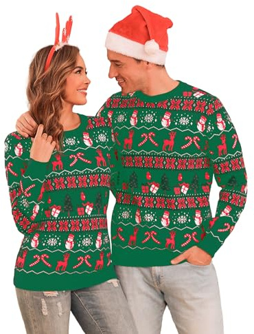 Totatuit Maglione Natalizio Uomo Fiocco Neve Alce Maglioni Girocollo Neck Pullover Manica Lunga Maglione Festa Natale