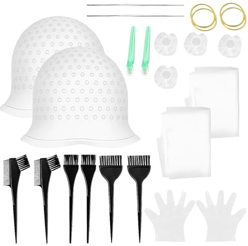 Highlighting Cap, 20-Piece Hair Highlighting Kit with Stainless Steel Hooks and Coloring Combs, Salon-Grade Silicone Highlight Cap for DIY Hair Coloring Make Your Own Hairstyle