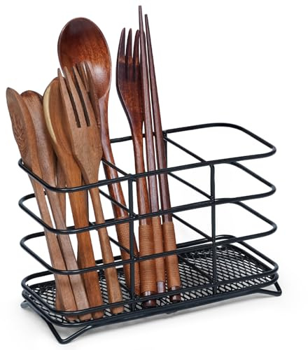 Besto Cutlery Drainer for Kitchen Utensil | Powder Coated Steel Utensil Holder | Steel Mesh Basket Cutlery Rack for Kitchen Forks Knives, & Spoons