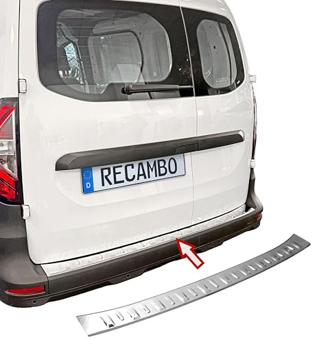 RECAMBO Protection de seuil de chargement en acier inoxydable chromé pour Renault Kangoo III à partir de 2021 – Protection contre les rayures, contour ajusté, acier inoxydable, à base de ruban adhésif