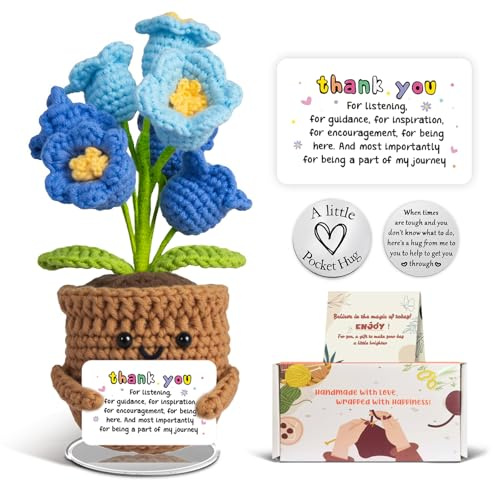 IrisCargo Pocket Hug Crochet Flowers - Lucky Emotional Support Gift, Hand Woven Bell Orchid Gifts Decor for Home Office, Knitted Flowers Gifts for Women,Teacher,Friend, Thank You Gift