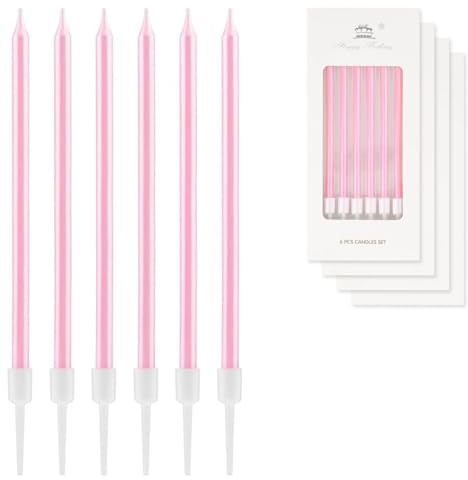 24 Pezzi Candele di Compleanno Rosa,Candele Lunghe e Sottili per Torte,Decorazioni per Feste a Tema Ragazze,Candele di Perle per Ragazze e Donne,per Compleanni,Anniversari e Festa delle Ragazze