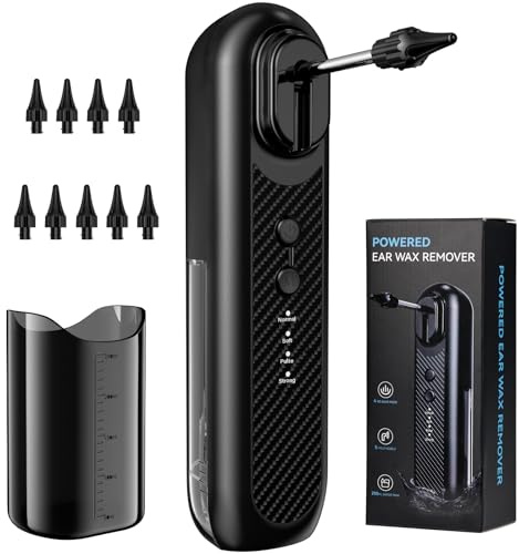 OHFAMO Pulitore Orecchie Elettrico, Rimuovi Cerume con 4 Modalità di Pulizia, Kit Irrigazione Orecchio, IPX5 Impermeabile, Serbatoio da 200ml, Ricarica USB-C,2000Ahm